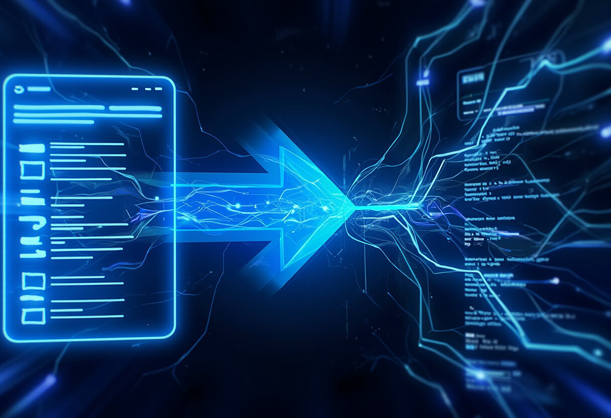 Blueprint document feeding into mechanical AI execution