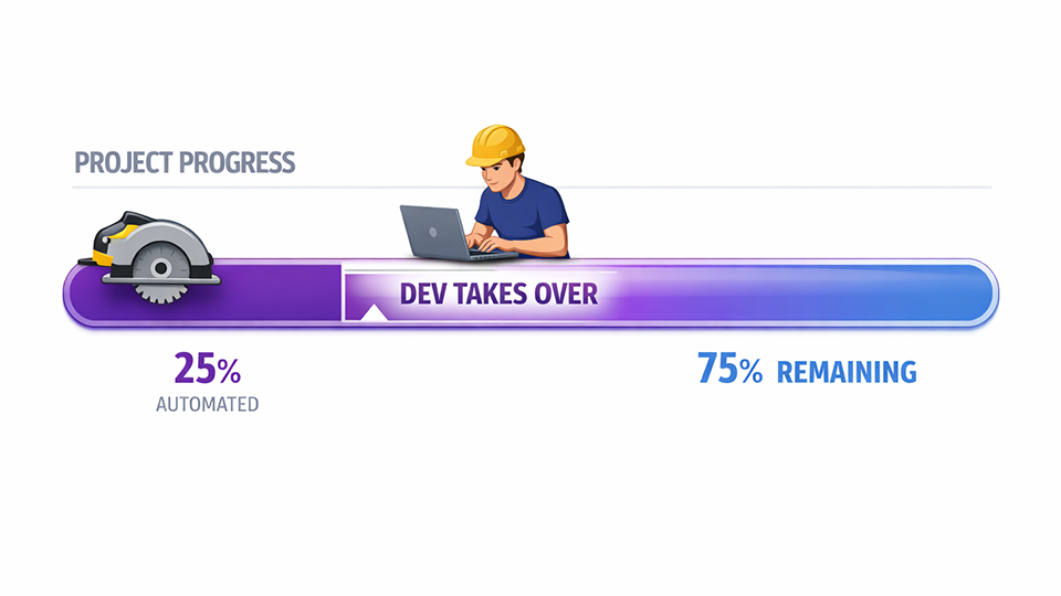 Developer taking manual control at 25% while power saw sits idle