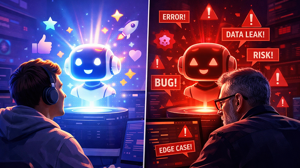 Junior developer sees AI success, senior developer sees edge case warnings