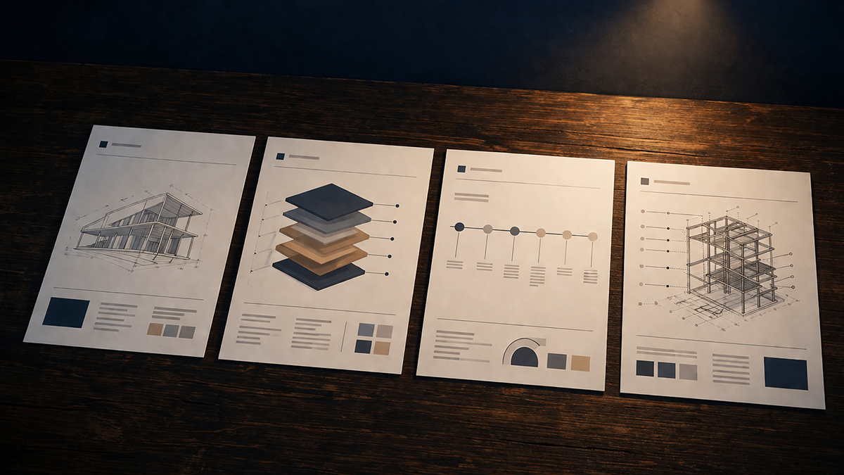 Four documents arranged in sequence: Product Definition, Tech Stack, Roadmap, Technical Specification